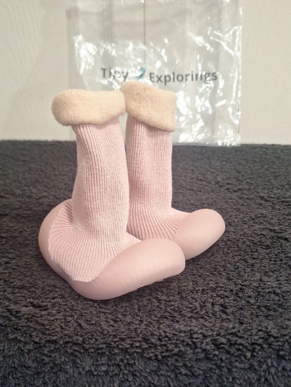Tiny Explorings Toddler Sock Shoes - 6-12 Months - Dusty Pink Cream Cuff